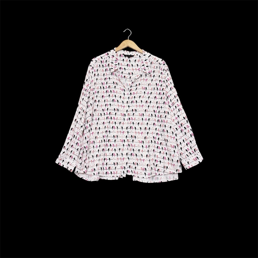 Jane + Delancey Top Bird on a Wire Button Up Blouse Womens 2X Novelty Artsy